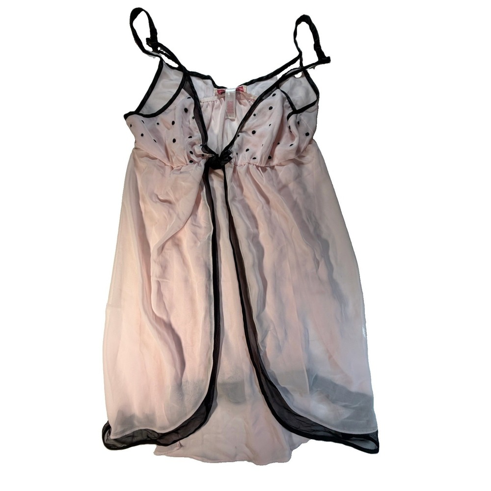 Oscar De La Renta Pink Label L Pink Black Polka Dot Babydoll Chemise Nightgown